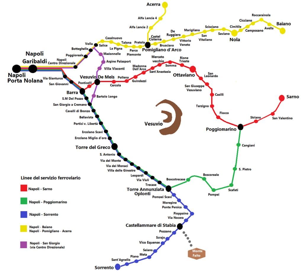napoli รถไฟบนแผนที่
