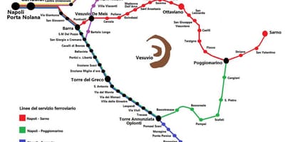 Napoli รถไฟบนแผนที่